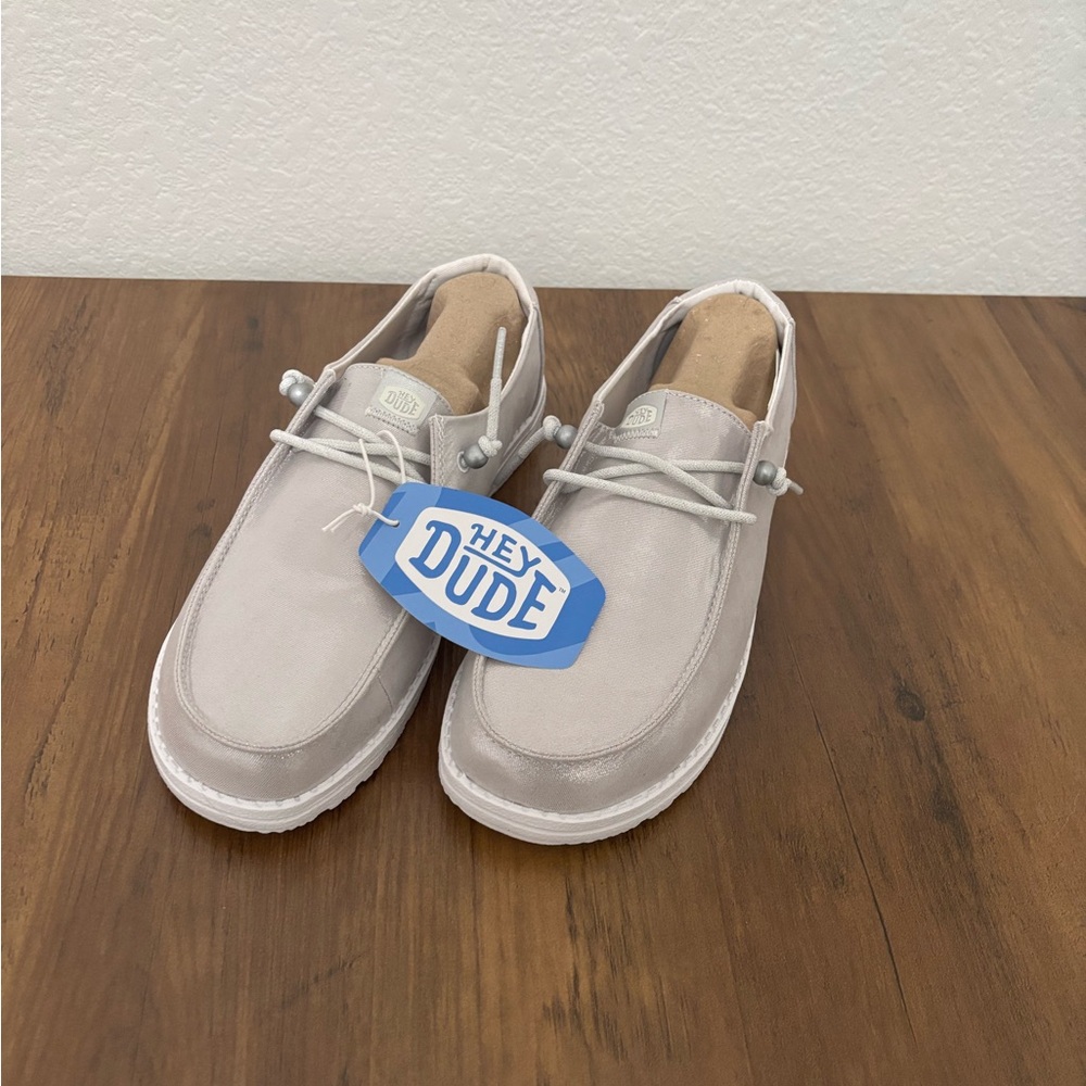 Hey Dude Wendy Metallic Silver Shine Slip on Loafers